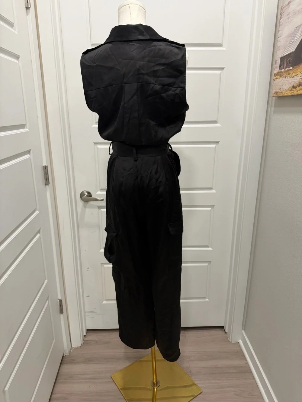 Zara Sleeveless Black Utility Jumpsuit with Belt - Picture 2 of 8